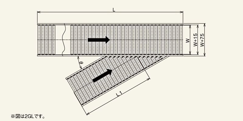 2方向合流コンベヤ　図面　スチール製グラビティローラコンベヤ(Mシリーズ)