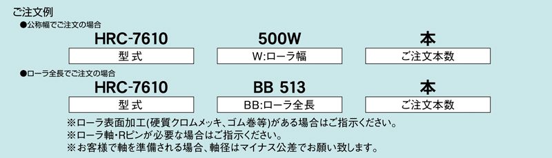 注文例　HRC-7610　コンベヤ用ローラ　グラビティローラコンベヤ　スチール製ローラ