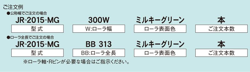 注文例　JR-2015-MG　コンベヤ用ローラ　グラビティローラコンベヤ　樹脂製ローラ