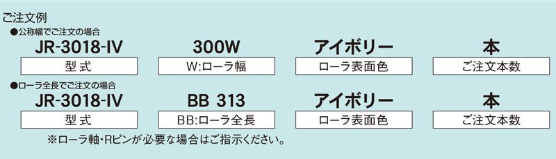 注文例　JR-3018-IV　コンベヤ用ローラ　グラビティローラコンベヤ　樹脂製ローラ