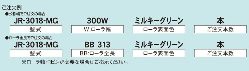 注文例　JR-3018-MG　コンベヤ用ローラ　グラビティローラコンベヤ　樹脂製ローラ
