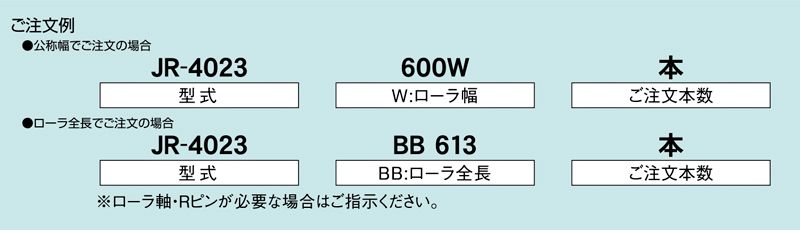 注文例　JR-4023　コンベヤ用ローラ　グラビティローラコンベヤ　樹脂製ローラ