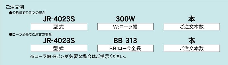 注文例　JR-4023S　コンベヤ用ローラ　グラビティローラコンベヤ　樹脂製ローラ