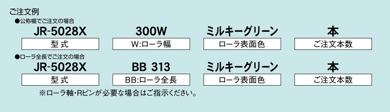 注文例　JR-5028X　コンベヤ用ローラ　グラビティローラコンベヤ　樹脂製ローラ