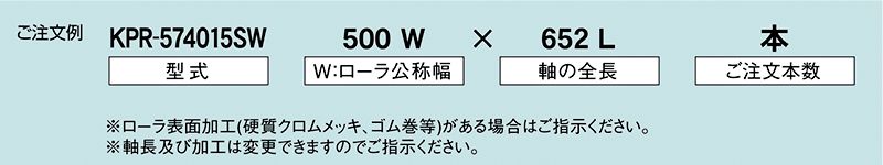 注文例　KPR-574015SW　駆動コンベヤ用ローラ　駆動ローラコンベヤ　駆動ローラ