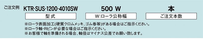 注文例　KTR-SUS-1200-4010SW　駆動コンベヤ用ローラ　駆動ローラコンベヤ　駆動ローラ