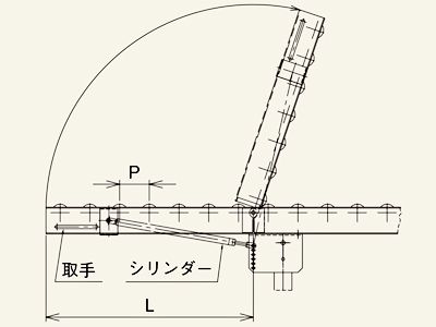 はね上げコンベヤ　C型　図面　スチール製グラビティローラコンベヤ(Mシリーズ)