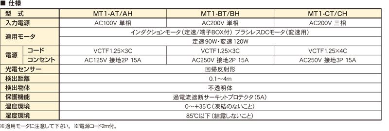 仕様　制御ユニット　MT1　タイマ制御　ベルゴッチ　ベルトコンベヤ(ミニベルト)　