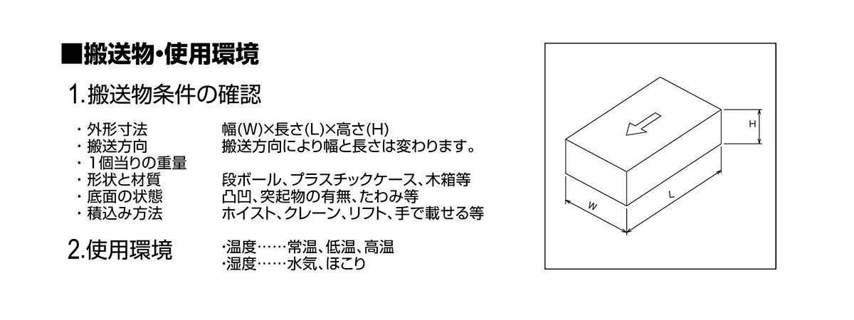 搬送物・使用環境について　コンベヤパーツ　グラビティローラコンベヤ選定方法　コンベヤ用ローラ