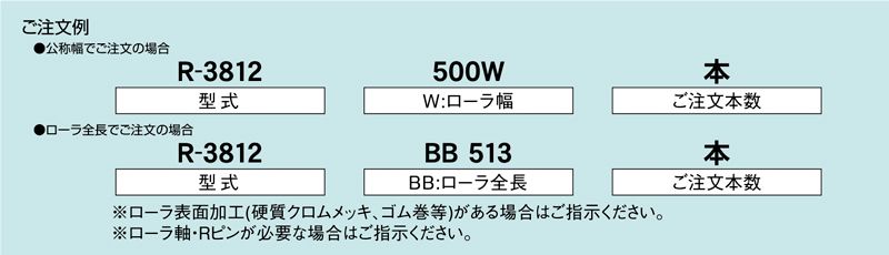 注文例　R-3812　コンベヤ用ローラ　グラビティローラコンベヤ　スチール製ローラ