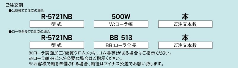 注文例　R-5721NB　コンベヤ用ローラ　グラビティローラコンベヤ　スチール製ローラ