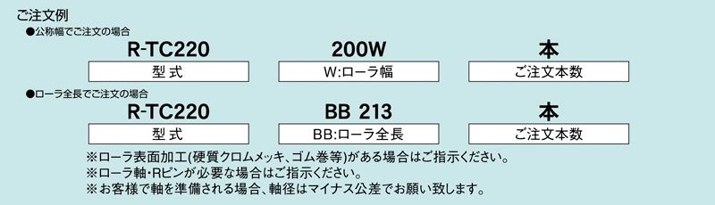 注文例　R-TC220　コンベヤ用ローラ　グラビティローラコンベヤ　テーパーローラ