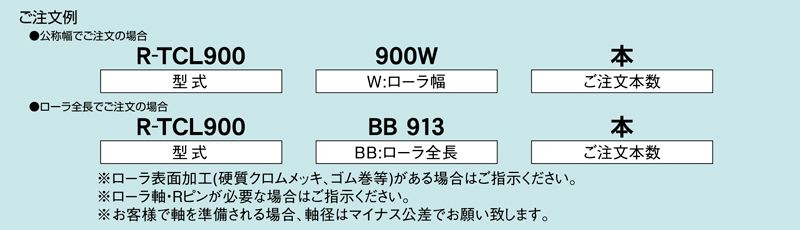 注文例　R-TCL900　コンベヤ用ローラ　グラビティローラコンベヤ　テーパーローラ