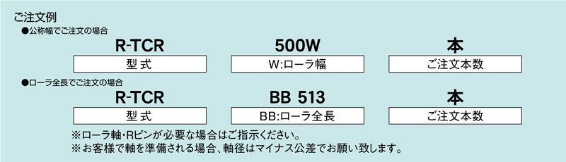 注文例　R-TCR　コンベヤ用ローラ　グラビティローラコンベヤ　テーパーローラ