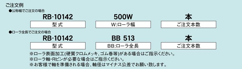 注文例　RB-10142　コンベヤ用ローラ　グラビティローラコンベヤ　スチール製ローラ