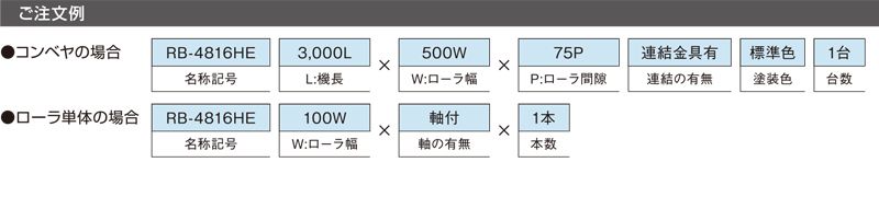 注文例 RB-4816HE スチール製グラビティローラコンベヤ