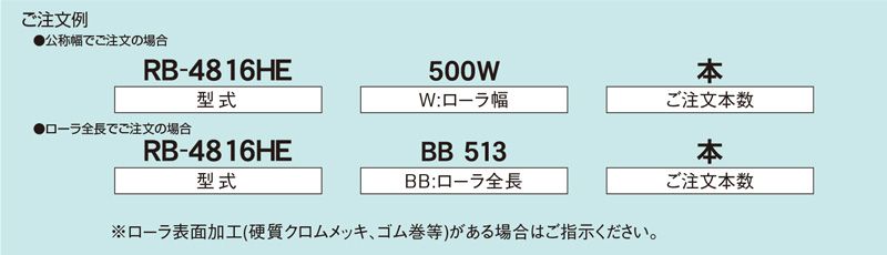 注文例　RB-4816HE スライドシャフト構造ローラ　コンベヤ用ローラ　グラビティローラコンベヤ Mシリーズ