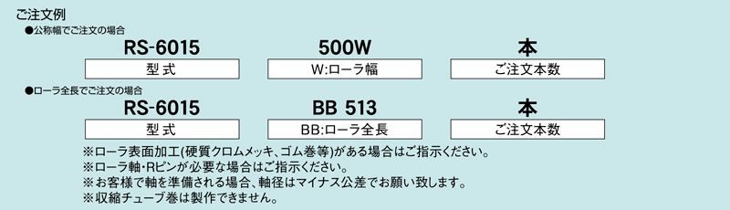 注文例　RS-6015　コンベヤ用ローラ　グラビティローラコンベヤ　ステンレス製ローラ