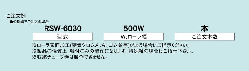 注文例　RSW-6030　コンベヤ用ローラ　グラビティローラコンベヤ　ステンレス製ローラ