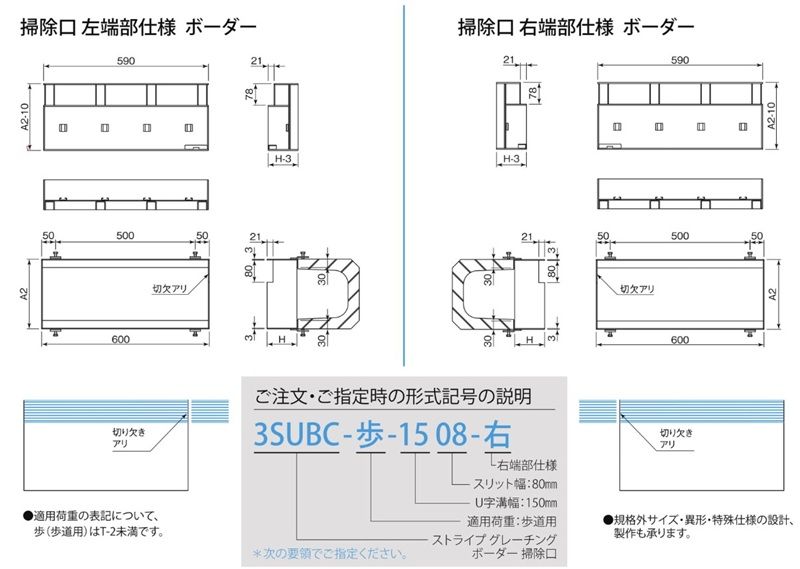 U字溝用ストライプグレーチング(ボーダータイプ) 