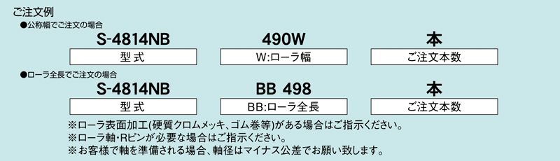 注文例　S-4814NB　コンベヤ用ローラ　グラビティローラコンベヤ　スチール製ローラ