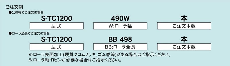 注文例　S-TC1200　コンベヤ用ローラ　グラビティローラコンベヤ　テーパーローラ