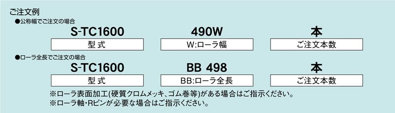 注文例　S-TC1600　コンベヤ用ローラ　グラビティローラコンベヤ　テーパーローラ