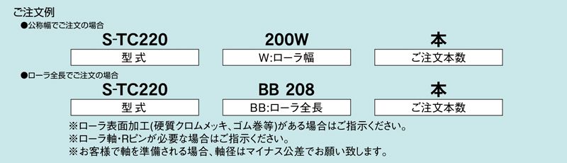 注文例　S-TC220　コンベヤ用ローラ　グラビティローラコンベヤ　テーパーローラ