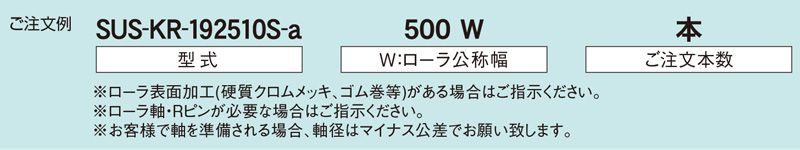 注文例　SUS-KR-192510S　コンベヤ用ローラ　駆動ローラコンベヤ　駆動ローラ