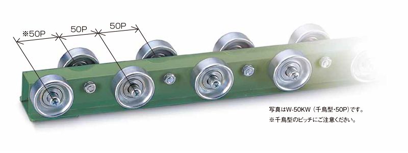 千鳥型ピッチ　SW-50WS-K　ホイールコンベヤ　プレスホイールコンベヤ(スチール製)　グラビティコンベヤ